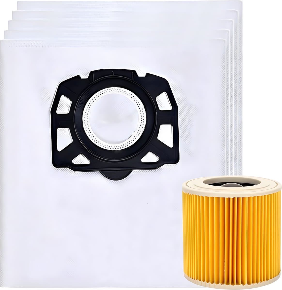 5x Stofzuigerzakken & 1 filter geschikt voor Karcher WD2 Plus, WD3 (Battery), KWD1, KWD2, KWD3, WD3.200 - WD3.800 M - stofzuigzak stofzakken — afbeelding 1