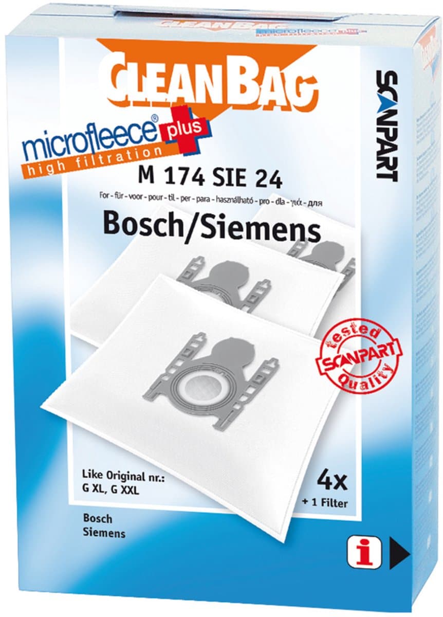CleanBag stofzuigerzakken 4 stuks - Geschikt voor Bosch Siemens - G XL G XXL G ALL - Inclusief 1 filter - Alternatief — afbeelding 1