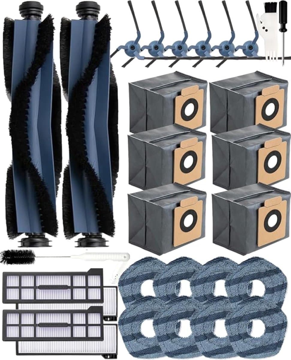 29-delige accessoireset voor Eufy X10 Pro Omni robotstofzuiger – 2 hoofdborstels, 6 zijborstels, 4 HEPA-filters, 6 stofzakken met actieve kool, 8 dweilpads, 2 reinigingsborstels en schroevendraaier — afbeelding 1