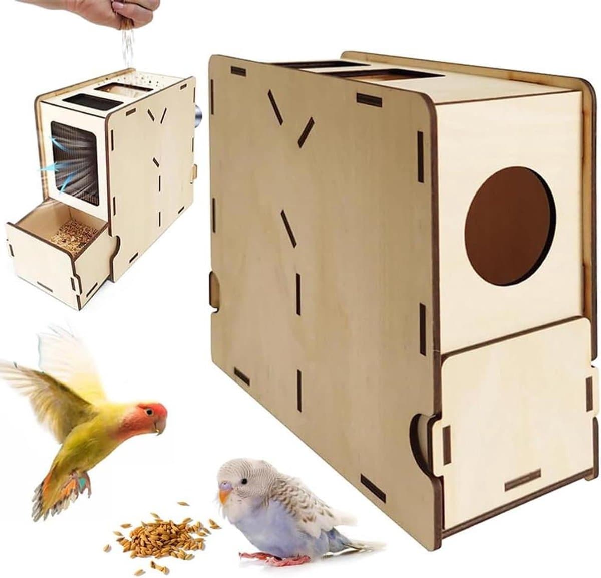 Graan Reiniger - Vogelvoer Scheider - Vogelvoer Schoonmaken - Geïntegreerde Ventilator - 22x18x9 cm - Houtkleurig — afbeelding 1