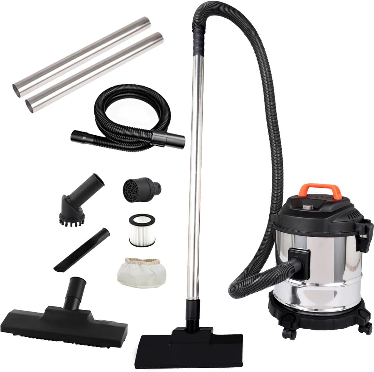 Fuegobird - Electric wet and dry vacuum cleaner - krachtig 2000W - Grote capaciteit 18 L - 4m cord - Blower connection - 7 accessoires - 1.6 m plastic hose - HEPA filterl - Bouwstofzuiger - RVS zuiger — afbeelding 1