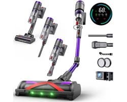 Steelstofzuiger Draadloos - 600W/58Kpa - 4 Zuigniveaus - Slimme vuilherkenning - Vacuum Cleaner - Kruimeldief - Draadloze Snoerloze Stofzuiger - Zonder Zak - Op Accu