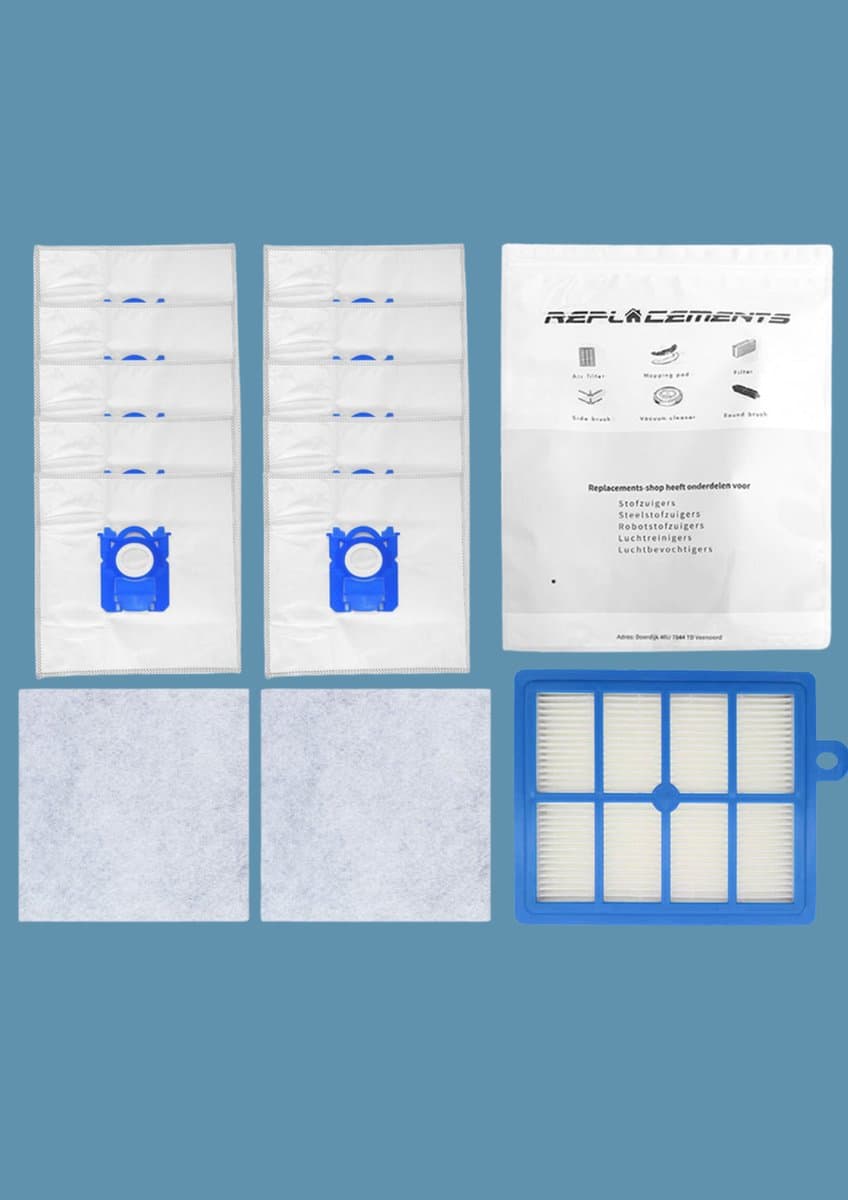Replacements Onderdelen set geschikt voor AEG VX6, VX7 & VX8 – 10 Stofzakken + 2 Motorfilters + 1 HEPA Filter — afbeelding 1