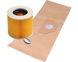 Geschikt voor KARCHER. VOORDEEL/BESPAREN 2 x 10 stuks. stofzuigerzakken en Luchtafvoerfilter voor WD3, MV3, 6.959-130.0, 6.414-552.0, Papier. COVAKO Merk