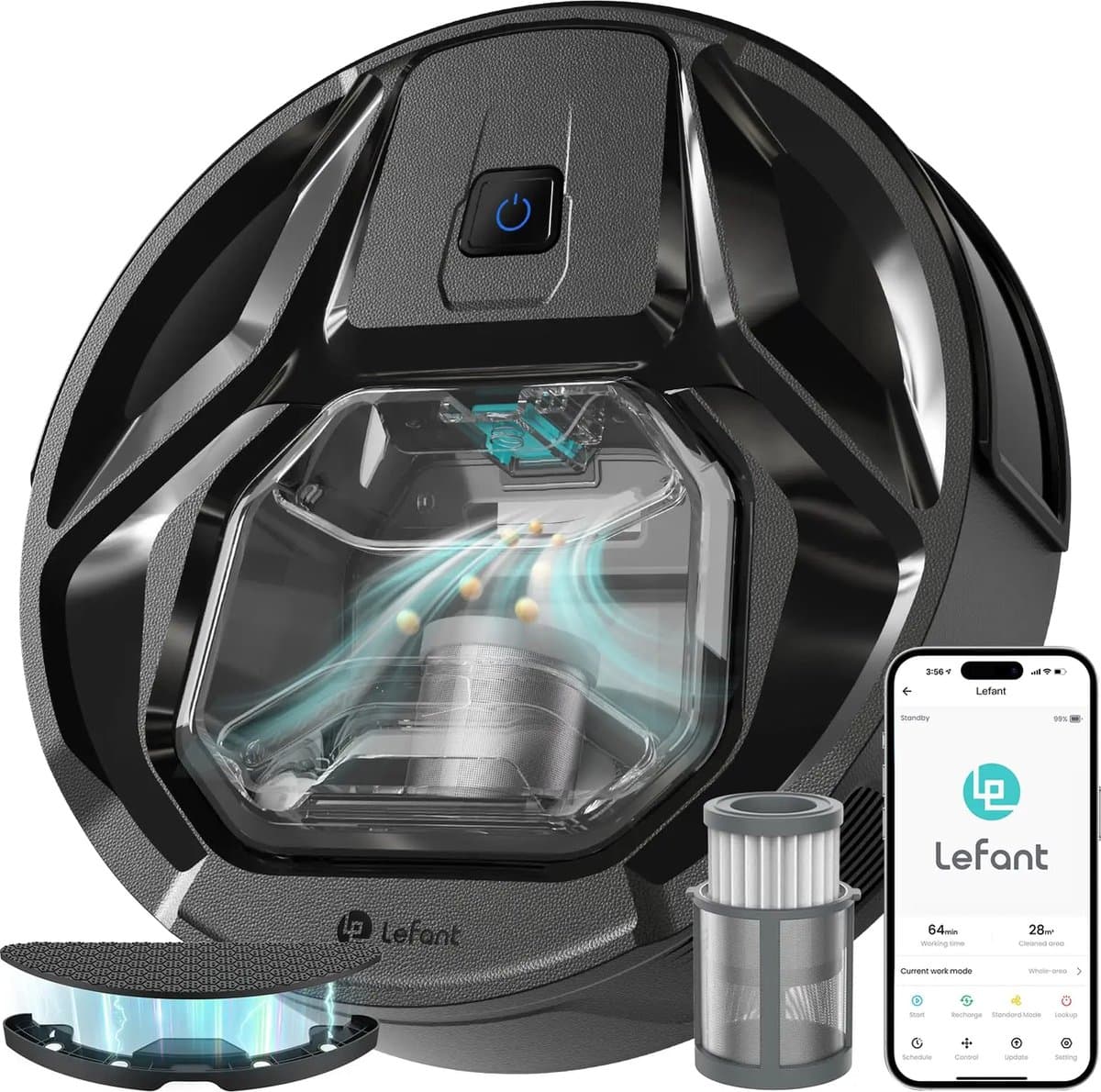 Comnox - Lefant M320 Robotstofzuiger - 6000Pa Zuigkracht - Met Dweilfunctie - 800ml Stofbak - 210 Minuten Looptijd - Tapijtdetectie - Wit — afbeelding 1