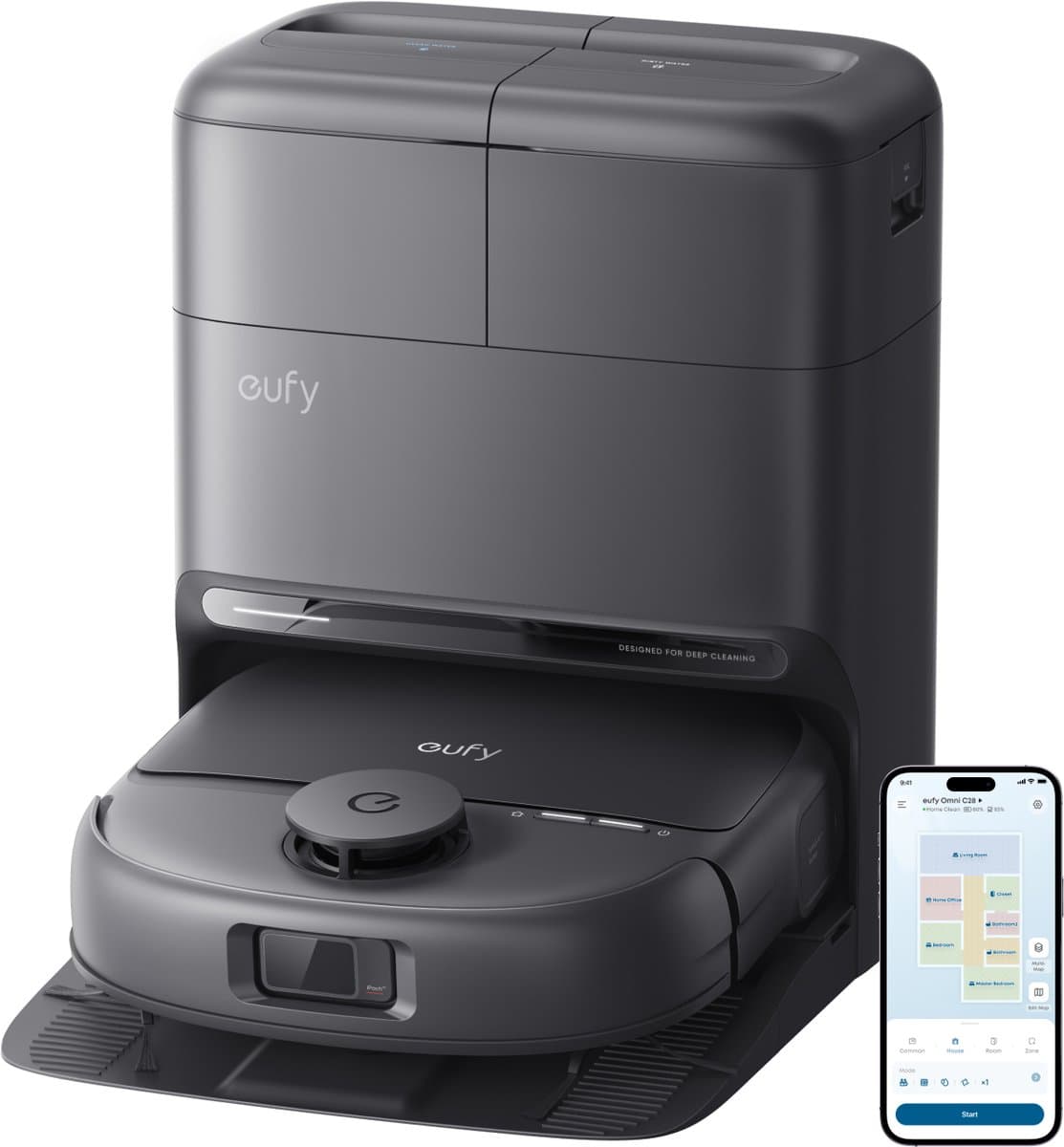 eufy Nieuw 2026 Robotstofzuiger met Dweil C28 Omni - HydroJet-zelfreinigende Dweilrol - Upgrade van X10 Pro - 15.000Pa Zuigkracht - Alles-in-1 Station - Automatisch Dweilen en Drogen - AI-obstakeldetectie — afbeelding 1