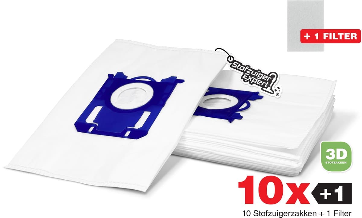 10x S-Bag 3D Stofzuigerzakken geschikt voor Philips, AEG, Electrolux - 10 stofzakken + 1 Filter - A-Kwaliteit Alternatief Microvezel Zakken — afbeelding 1