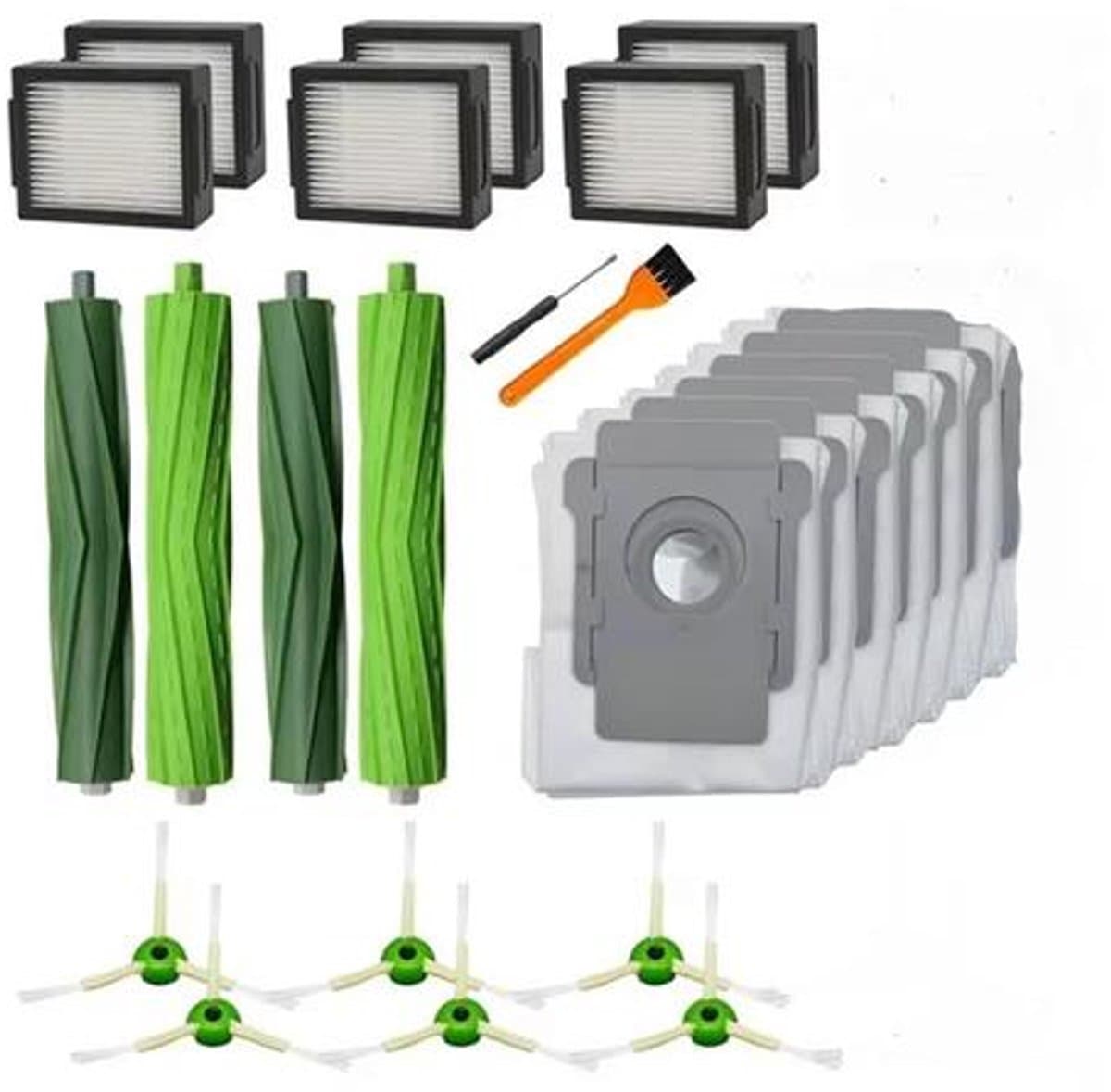 Accessoireset - 20-delige accessoireset geschikt voor iRobot Roomba I7+/I3+/I5+/I6+/J7+/J8+/E5 E6 E7 - 6 filters - 6 zijborstels - 2 rubberen borstels - 6 stofzakken - 1 kleine gele borstel - 1 schroevendraaier。 — afbeelding 1