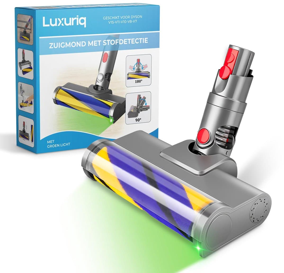Luxuriq Zuigmond met Vuildetector geschikt voor Dyson V15, V11, V10, V8 & V7 - Vloerzuigmond met Laser - voor Harde Vloeren & Kortpolig Tapijt - Grijs — afbeelding 1