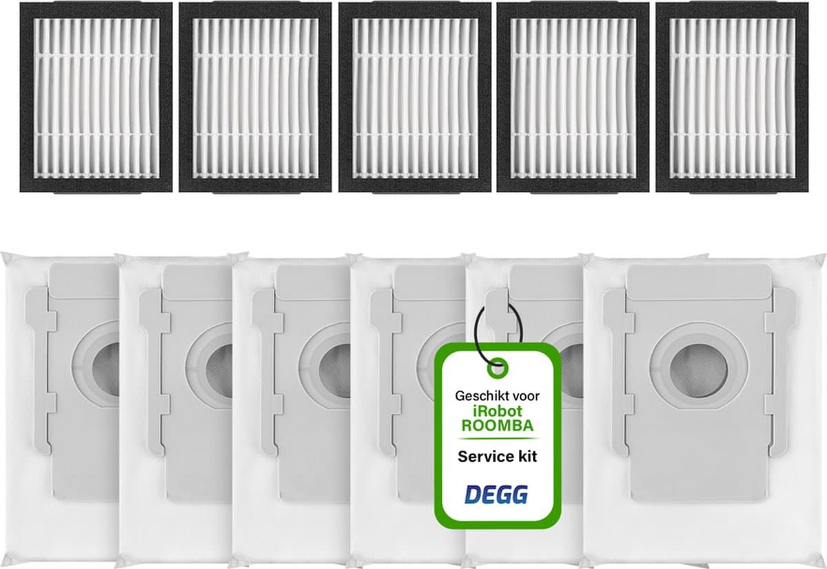DEGG® - Servicekit - Stofzuigerzakken & Hepa filters geschikt voor iRobot Roomba i8 i8+ i7 i7+ i6 i6+ i5 i5+ i4 i4+ i3 i3+ - 6x zakken 5x hepa filter - geschikt voor iRobot Roomba onderdelen - onderhoudspakket — afbeelding 1