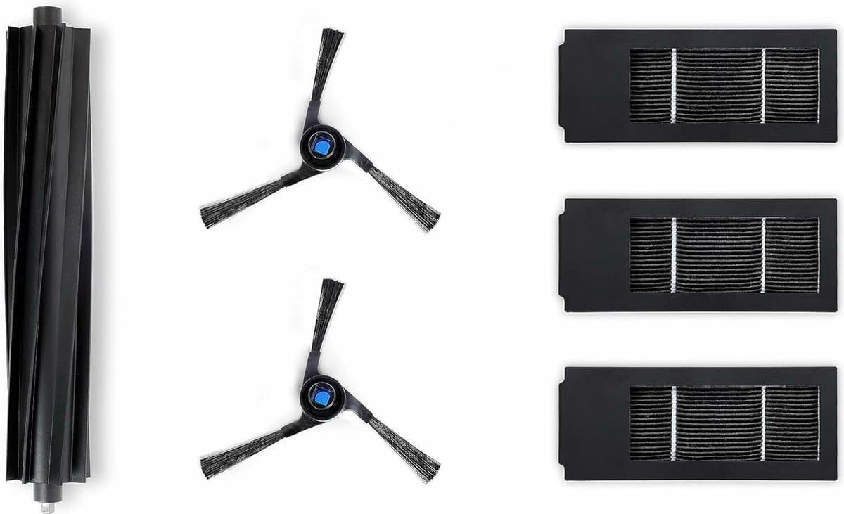 ECOVACS - DEEBOT X2 Omni - Accessoire kit - 1x Anti-Tangle hoofdborstel (siliconen rubber) 4x Zijborstels (zwart) 3x Antibacteriële filters (schuim + filter met houder) — afbeelding 1