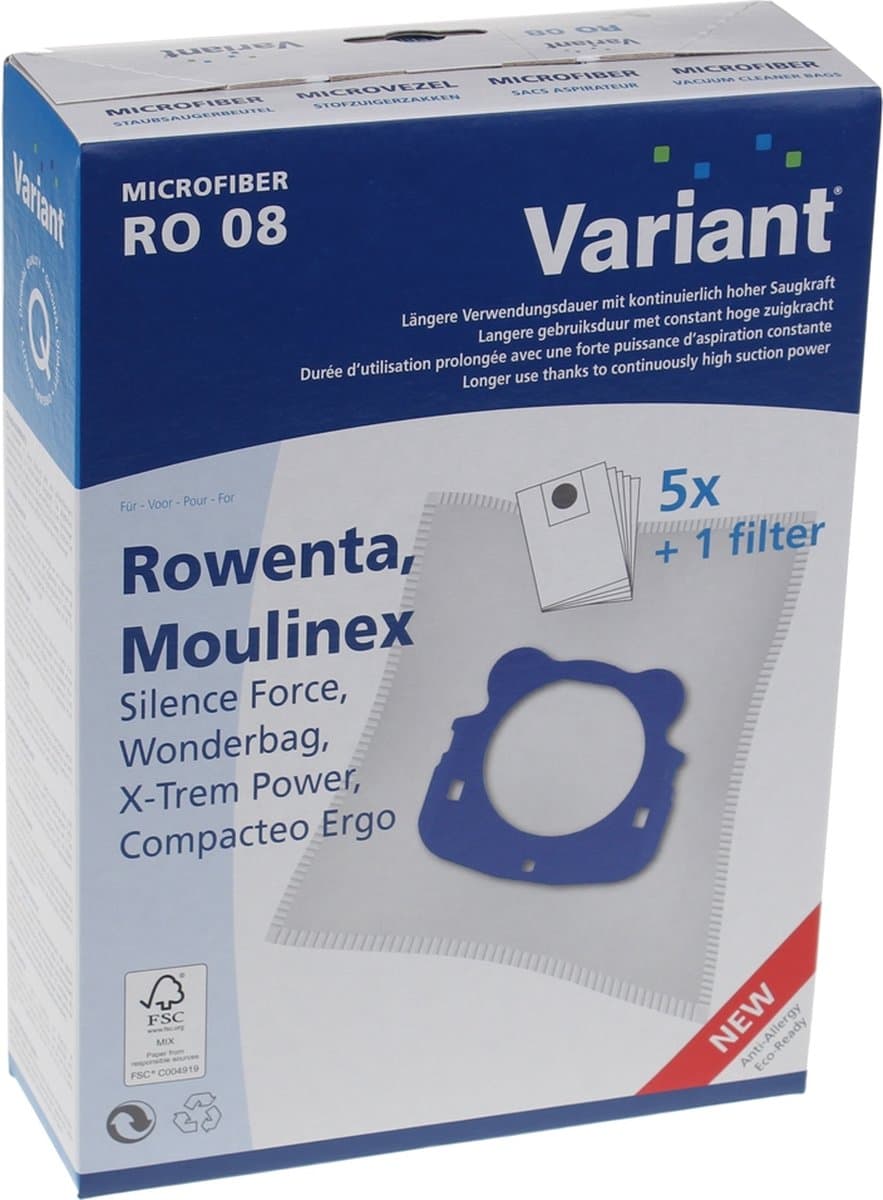 Geschikt voor ROWENTA - STOFZUIGERZAK - RO08 5st+filter microfiber - ZR200520 — afbeelding 1