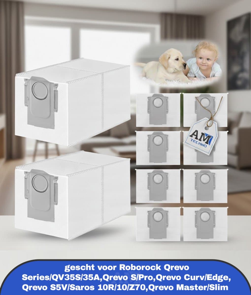 Stofzakken gescht voor Roborock Qrevo Series/QV35S/35A,Qrevo S/Pro,Qrevo Curv/Edge,Qrevo S5V/Saros 10R/10/Z70,Qrevo Master/Slim Robotstofzuiger Accessoires,10 Stuks 3L Stofzuigerzakken met Hoge Capaciteit — afbeelding 1