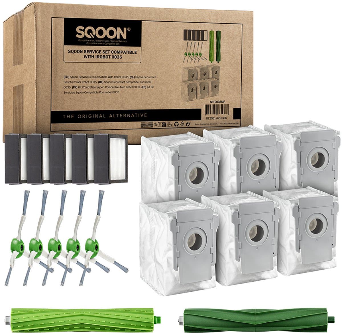 SQOON® Serviceset geschikt voor iRobot i7+ en s9+ - Gelijk aan model: 1809492, 4626194 - Vervangset met borstels, filters en stofzuigerzakken voor optimale reiniging — afbeelding 1