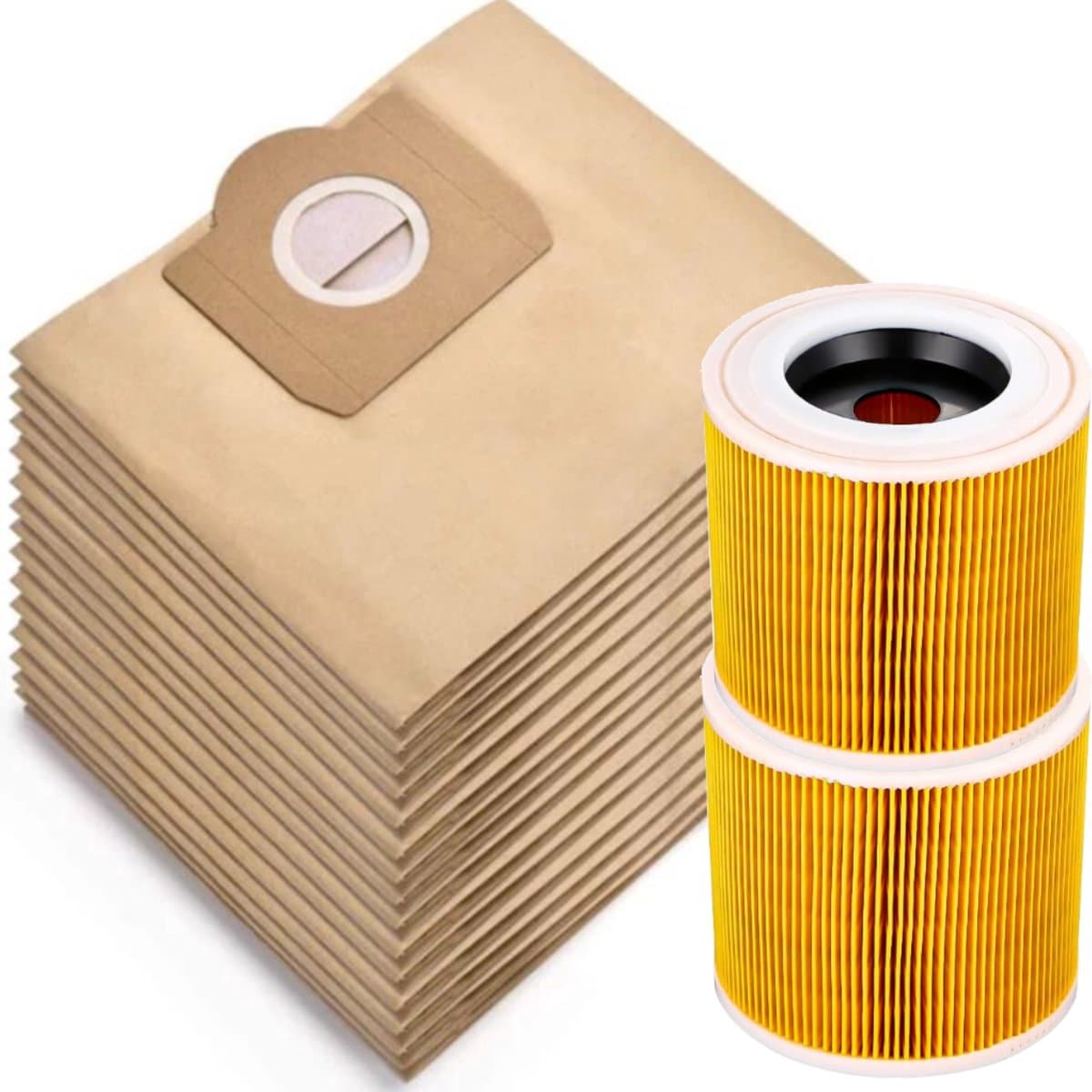 2x filter en 15x stofzuigerzakken geschikt voor Karcher voor WD3 / MV3 series - stofzakken - Vervangt 6.959-130.0 - A2204 A 2201 2204 2504 SE4001 — afbeelding 1