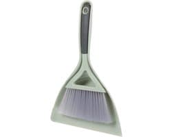 Bezem en schep - Reinigingsset - Bureau schoonmaken - Compact en lichtgewicht - 31 cm - Groen