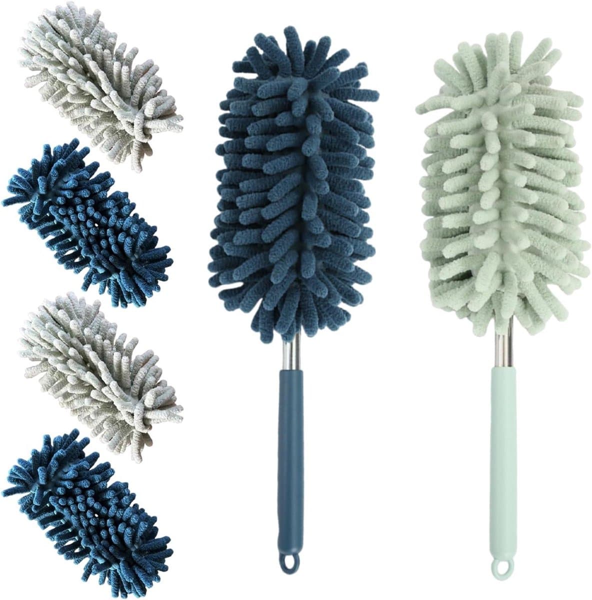 Stofmagnet Set - Plumeau - Huishoudelijk Schoonmaken - Telescopische Steel - 6 Delig - Groen Blauw — afbeelding 1