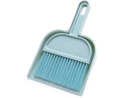 Bezem Stofpan Set - Mini Veegset - Tafelblad Schoonmaken - Compact Ontwerp - 75g Lichtgewicht - Blauw