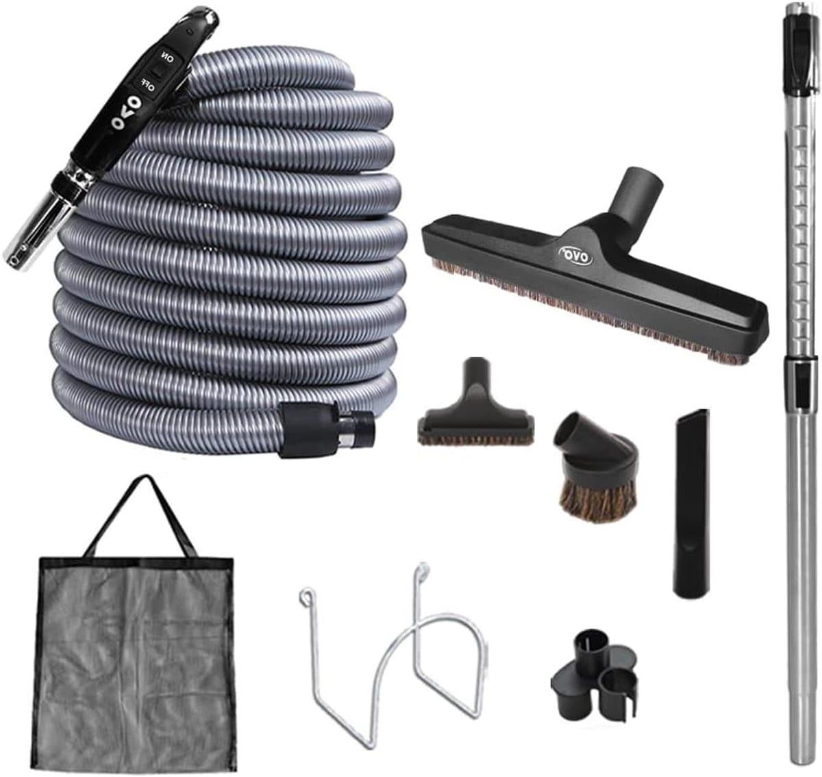 Centrale Stofzuiger Set - Stofzuiger Accessoires - Grondig Reinigen Huis - Luchtaangedreven Tapijtklopper - 35ft Slang - Zwart en Grijs — afbeelding 1