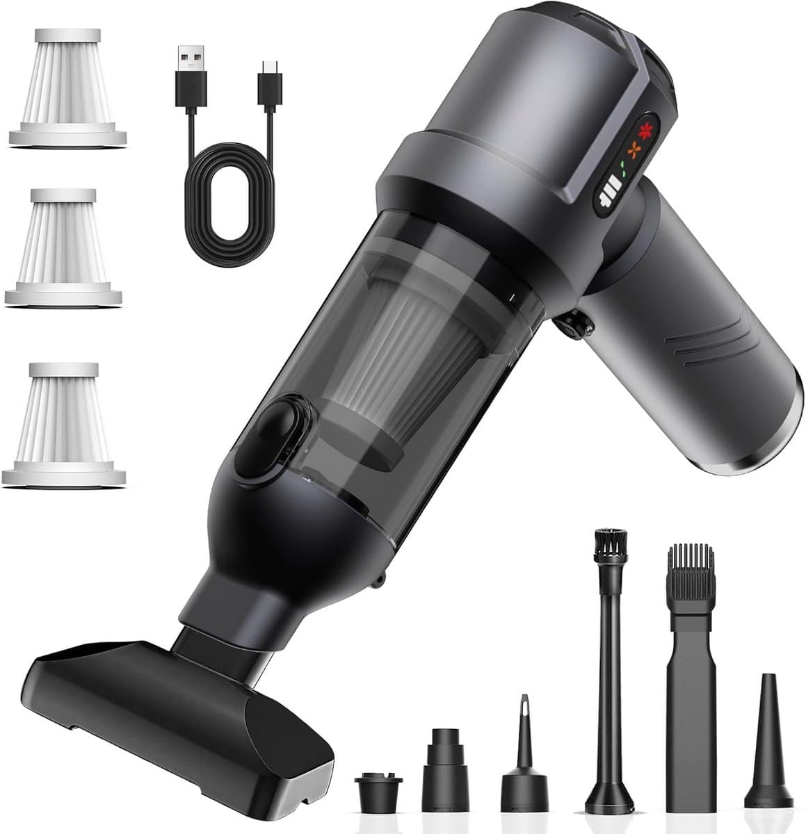 Handstofzuiger Draadloos - Accu Stofzuiger - Auto en Huis - 4-in-1 Multifunctioneel - 25000 Pa - Grijs — afbeelding 1
