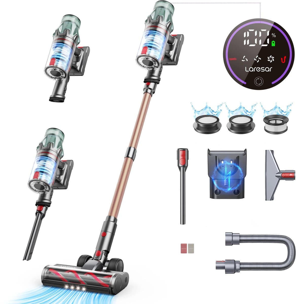 Mosh Stories Draadloze Steelstofzuiger – 600W – Zakloos - HEPA Filter – 60 Min Accu – Turbo Borstel – Snoerloos - Met Opzetstukken — afbeelding 1