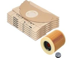 10 stofzuigerzakken + 1 filter geschikt voor Kärcher WD2 en MV2 stofzuiger, alternatief voor 6.904-322.0 (zak) en 6.414-552.0 KFI 3310 (patroonfilter), KA 37