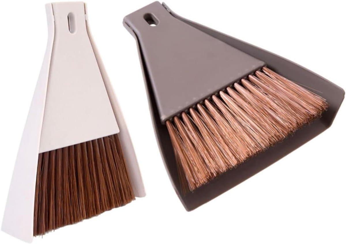 Mini Schoonmaakset - Kleine Bezem Stoffer - Bureau Schoonmaken - Compact Ontwerp - 17 x 15 x 5 cm - Beige — afbeelding 1