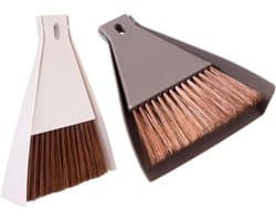 Mini Schoonmaakset - Kleine Bezem Stoffer - Bureau Schoonmaken - Compact Ontwerp - 17 x 15 x 5 cm - Beige