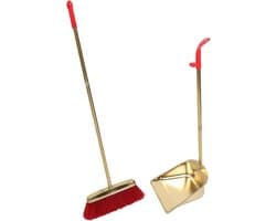 Stoffer en Bezemset - Metaal Combo - Efficiënt Schoonmaken - Ruimtebesparend Ontwerp - 94 x 32 x 6 cm - Goud