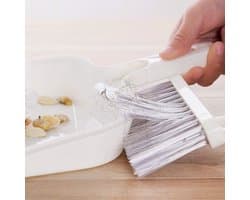 Handbezem Stoffer - Kleine set - Bureau opruimen - Gekarteld ontwerp - 28 x 21 cm - Wit
