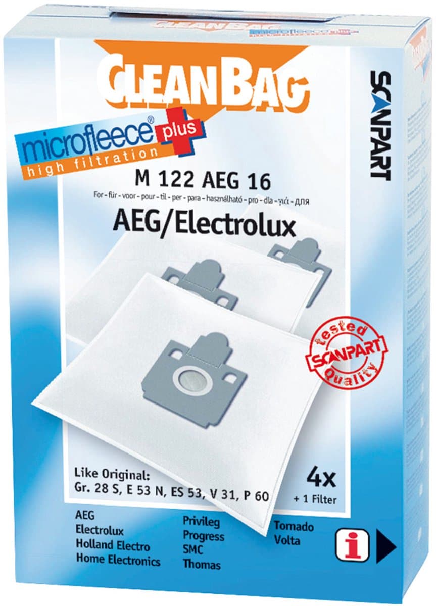 CleanBag stofzuigerzakken 4 stuks - Geschikt voor AEG Aventure, Ergo Essence, Salomon, T2, Vampyr 5000 - Electrolux Bolero Filio Power Plus Powermax Samba Tango - Gr 28S E53N ES53 - Inclusief 1 filter - Alternatief — afbeelding 1