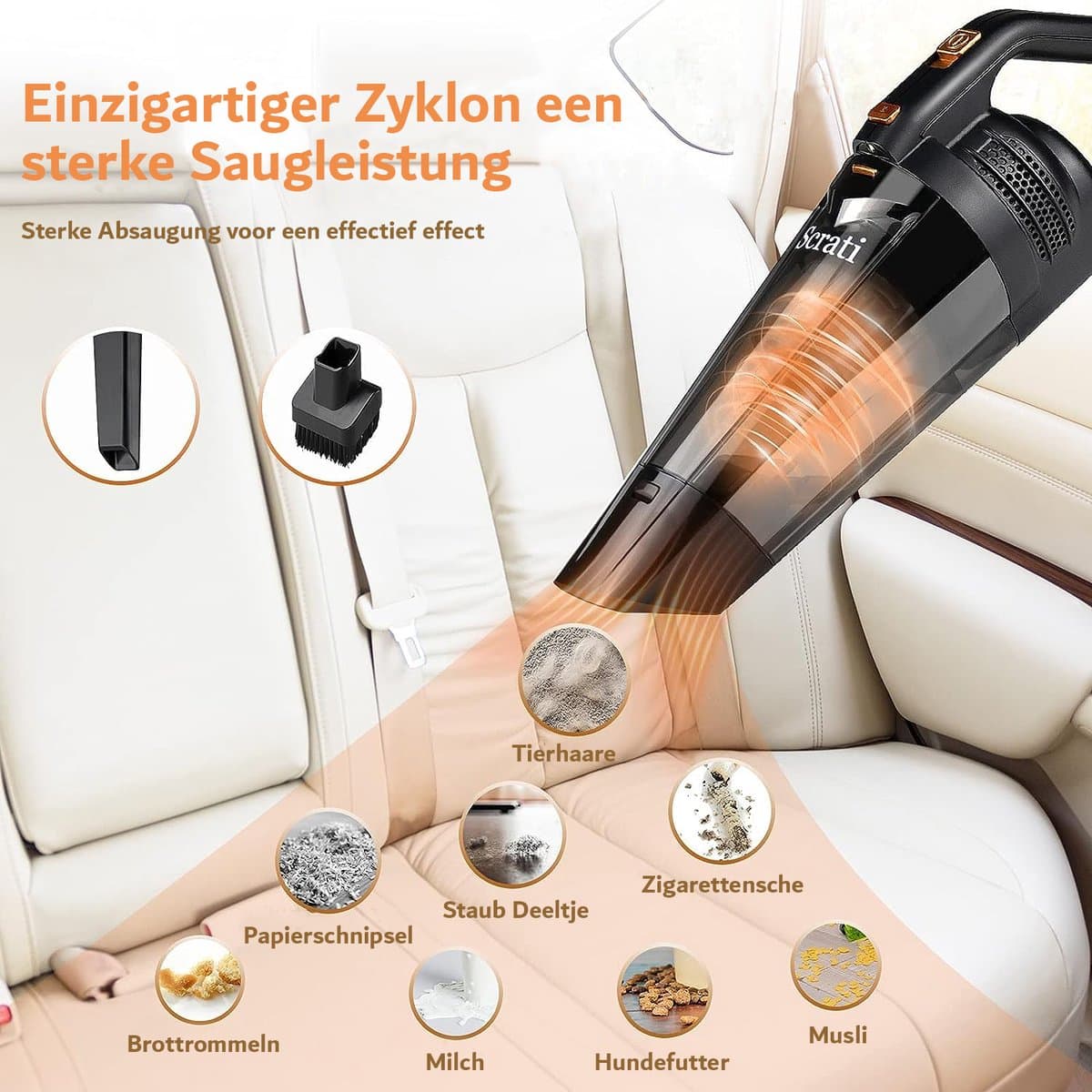 Draadloze Handstofzuiger - Oplaadbare Mini-Stofzuiger voor Thuis en Auto -120 Watt- Nat en Droog - Zakloos met LED-licht - Kleine Handstofzuiger voor Dierenharen - Inclusief Reinigingsaccessoires - Autostofzuiger — afbeelding 1