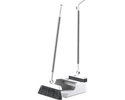 Bezem en Stofblik Set - Stoffer en Blik - Huishoudelijk Schoonmaken - Roestvrij Staal Componenten - 3 Stuks - Grijs