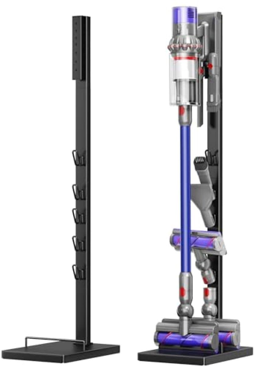 PromoHome Stofzuigerstandaard voor Dyson V15, V12, V11, V10, V8, V7, V6 - Vrijstaande houder met 5 accessoirehaken - Ruimtebesparend, geen boren nodig — afbeelding 1