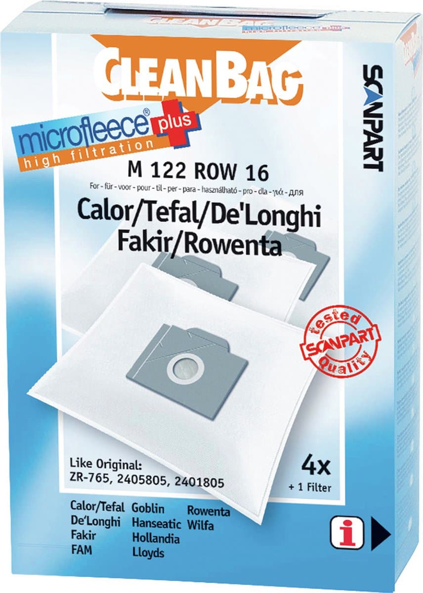 CleanBag stofzuigerzakken 4 stuks - Geschikt voor DeLonghi Tefal Rowenta - ZR765 2405805 2401805 - Inclusief 1 filter - Alternatief — afbeelding 1