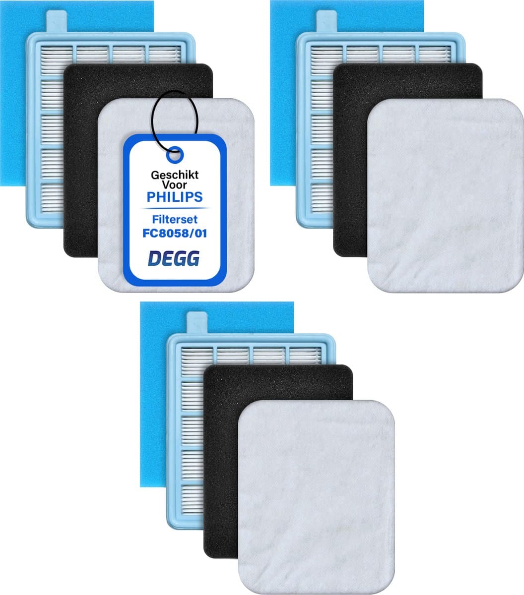 DEGG® - Hepa Filterset - Geschikt voor Philips PowerPro Compact, PowerPro Active Series - Vervangt FC8058/01 - Stofzuigerfilter - VOORDEELVERPAKKING - 3 SET(S) — afbeelding 1