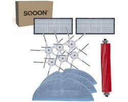 SQOON® vervangingsset geschikt voor Roborock S7 / T7 / T7+ - 12-delige onderhoudskit met HEPA-filters, zijborstels, borstelrol en brede dweilpads