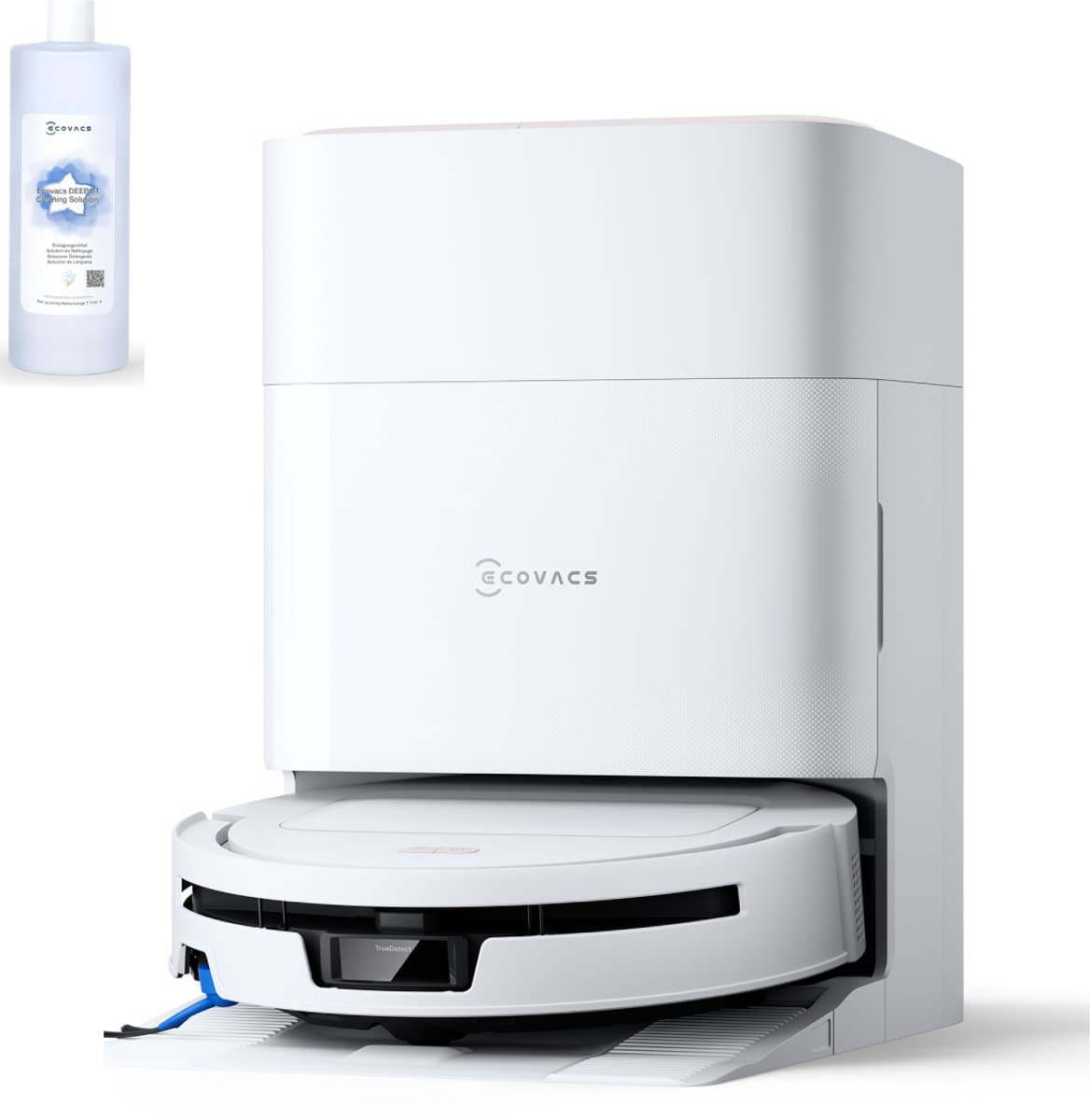 Ecovacs Deebot T90 Max Pro Omni – Robotstofzuiger Met Dweilfunctie – 40.000 Pa – 9,5 cm Ultradun – ZeroTangle 4.0 Anti-klit – Omni-Station – Wit – 1000ml Schoonmaakmiddel — afbeelding 1