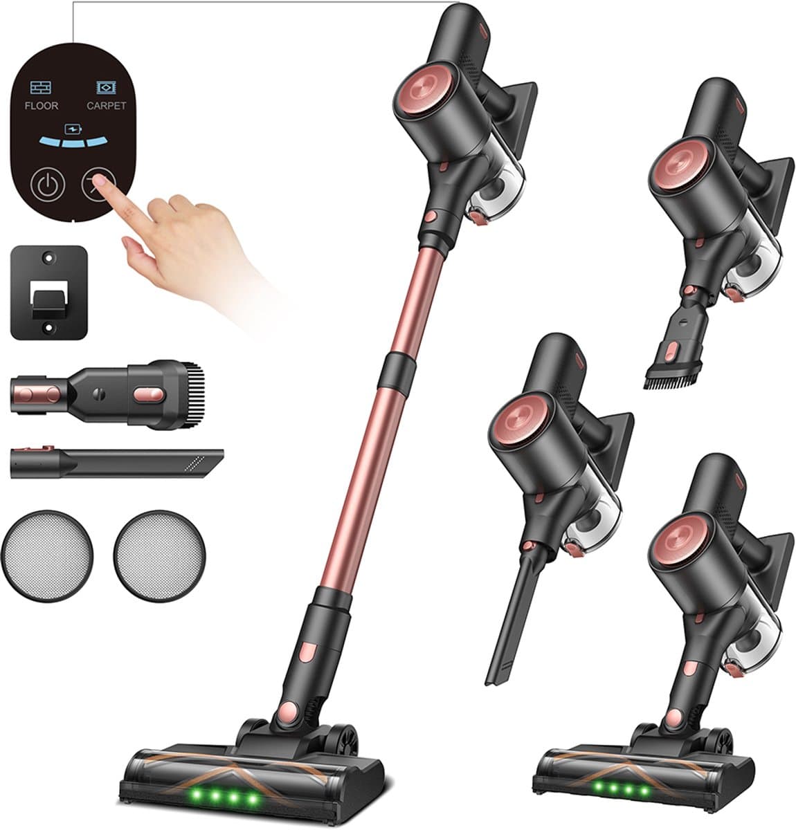 Vactidy V10 Pro draadloze steelstofzuiger, 45000Pa zuigkracht, 550W motor, tot 45 min looptijd, uitneembare 2200mAh batterij, 5-traps filtratie, 500ml stofbak, LED-display, groenlicht stofdetectie — afbeelding 1