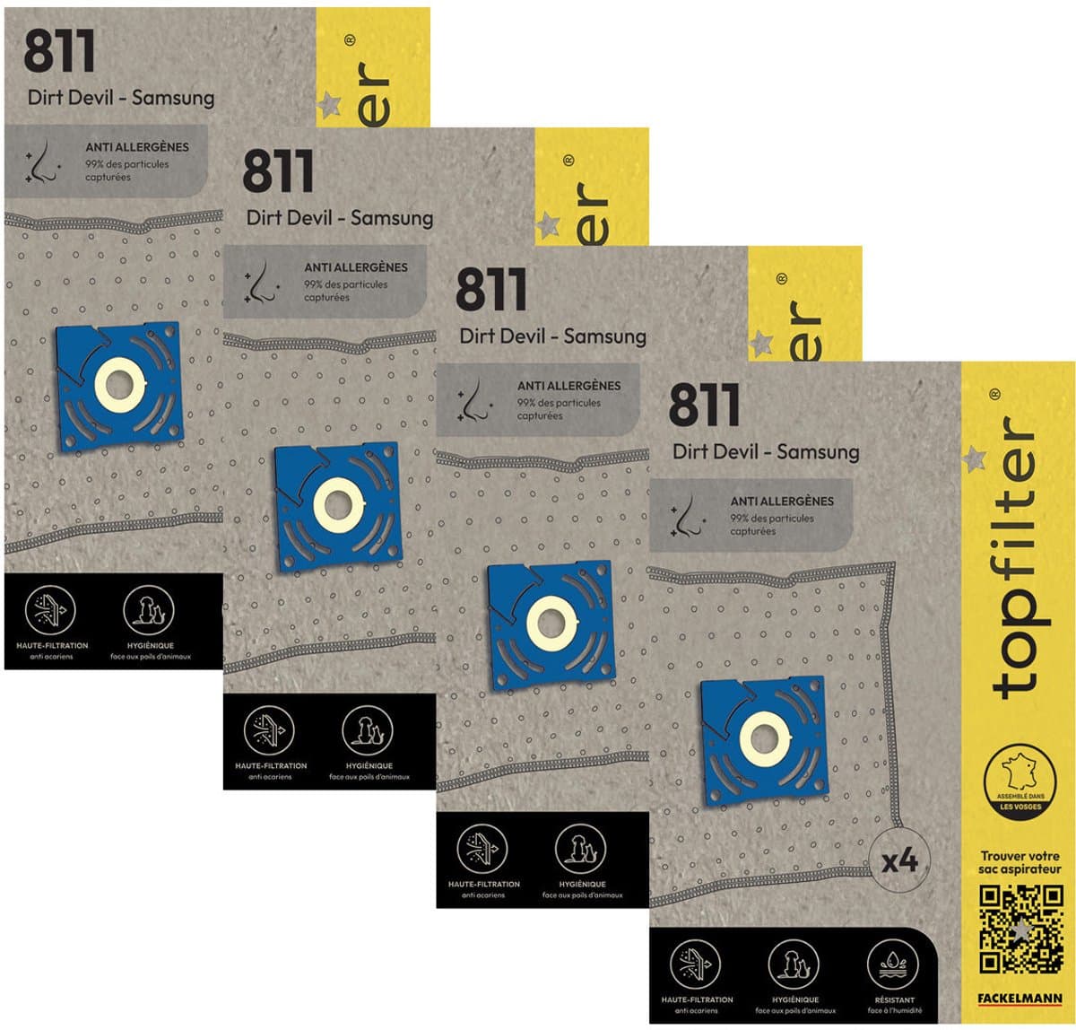 Set van 4 pakketten van 4 stofzuigerzakken 64811 Samsung en Dirt Devil TopFilter Premium — afbeelding 1