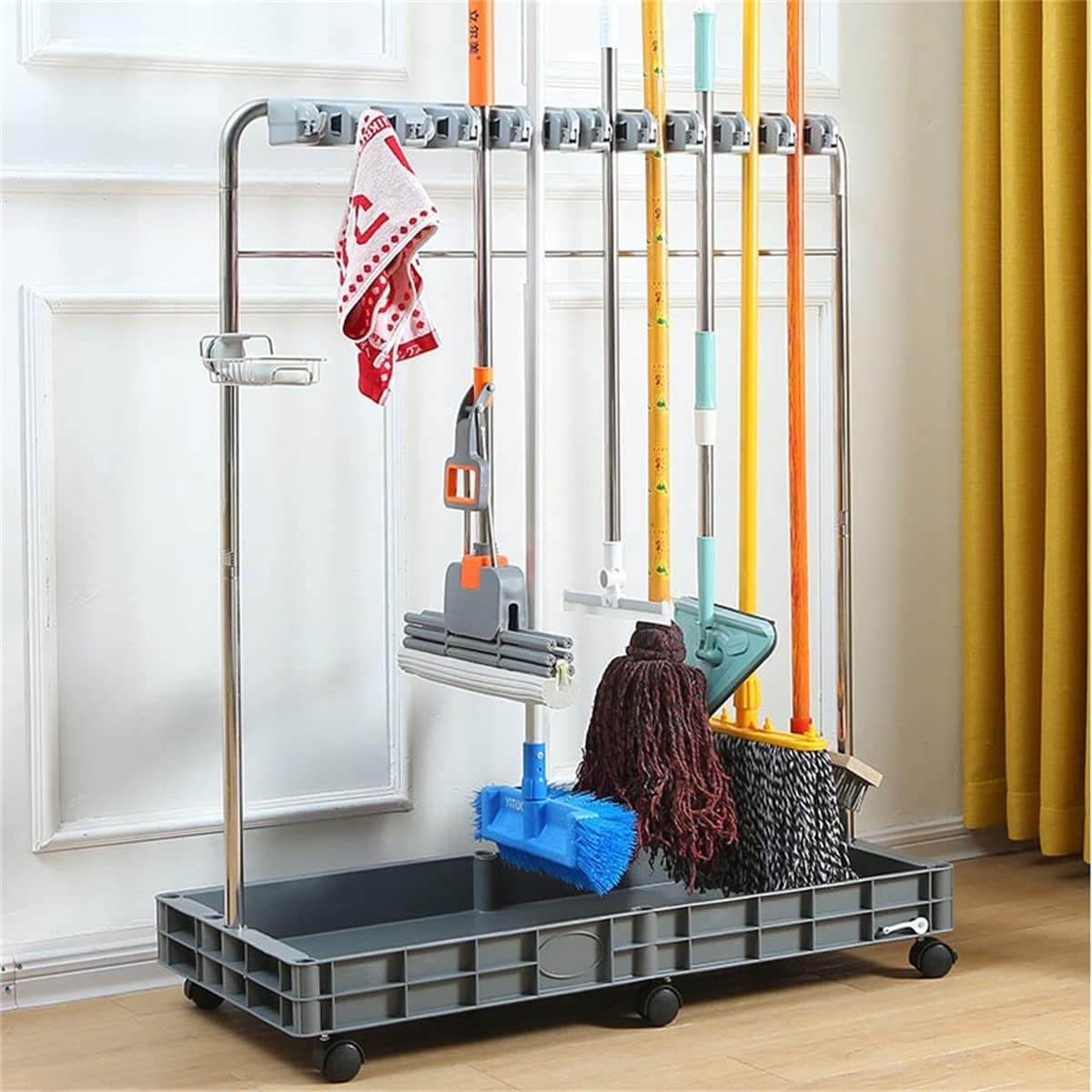 Schoonmaakwagen - Conciërge kar - Huishoudelijk werk - Roestvrij staal - 115 cm hoog - Zilver — afbeelding 1