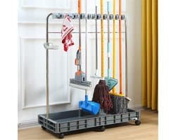 Schoonmaakwagen - Conciërge kar - Huishoudelijk werk - Roestvrij staal - 115 cm hoog - Zilver