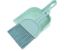 Handveger en schep - Mini bezemset - Snelle schoonmaak - Compact en draagbaar - 21 cm - Blauw