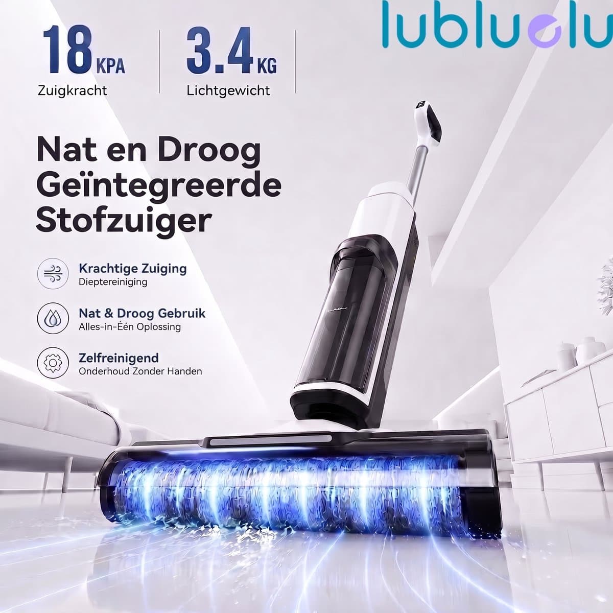 Lubluelu T8 nat- en droogzuiger - 18Kpa Draadloze Nat- en droogzuiger met zelfreinigend systeem– Alles-in-één vloerreiniger - 960ML Grote watertank - Snel opladen - Geschikt voor Harde vloer — afbeelding 1