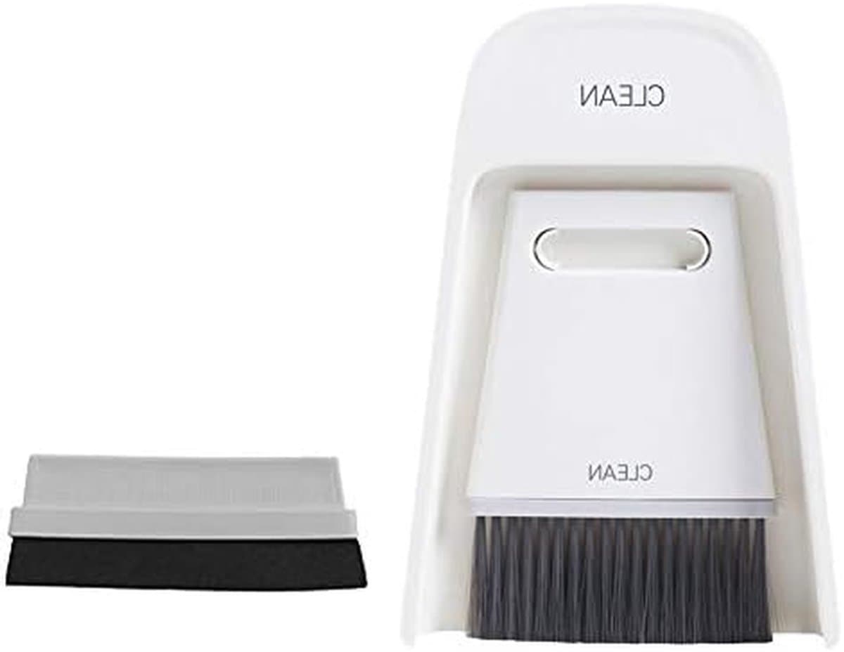 Stoffer en Bezem Set - Mini Veegset - Desktop Schoonmaken - Antisliprand - 19.5 x 13.3 cm - Grijs-wit — afbeelding 1