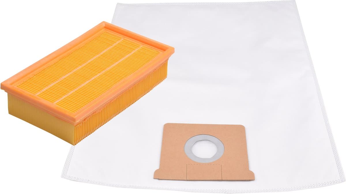Geschikt voor KARCHER. 10 stuks. Stofzuigerzakken hobby en 1 Luchtafvoerfilter Stofklasse L voor NT361. COVAKO Merk — afbeelding 1