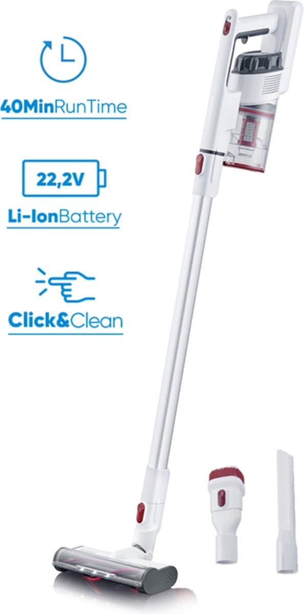 Severin HV 7152 - Steelstofzuiger 2 in 1 - 22.2V Power - Turboborstel - Rood/wit — afbeelding 1