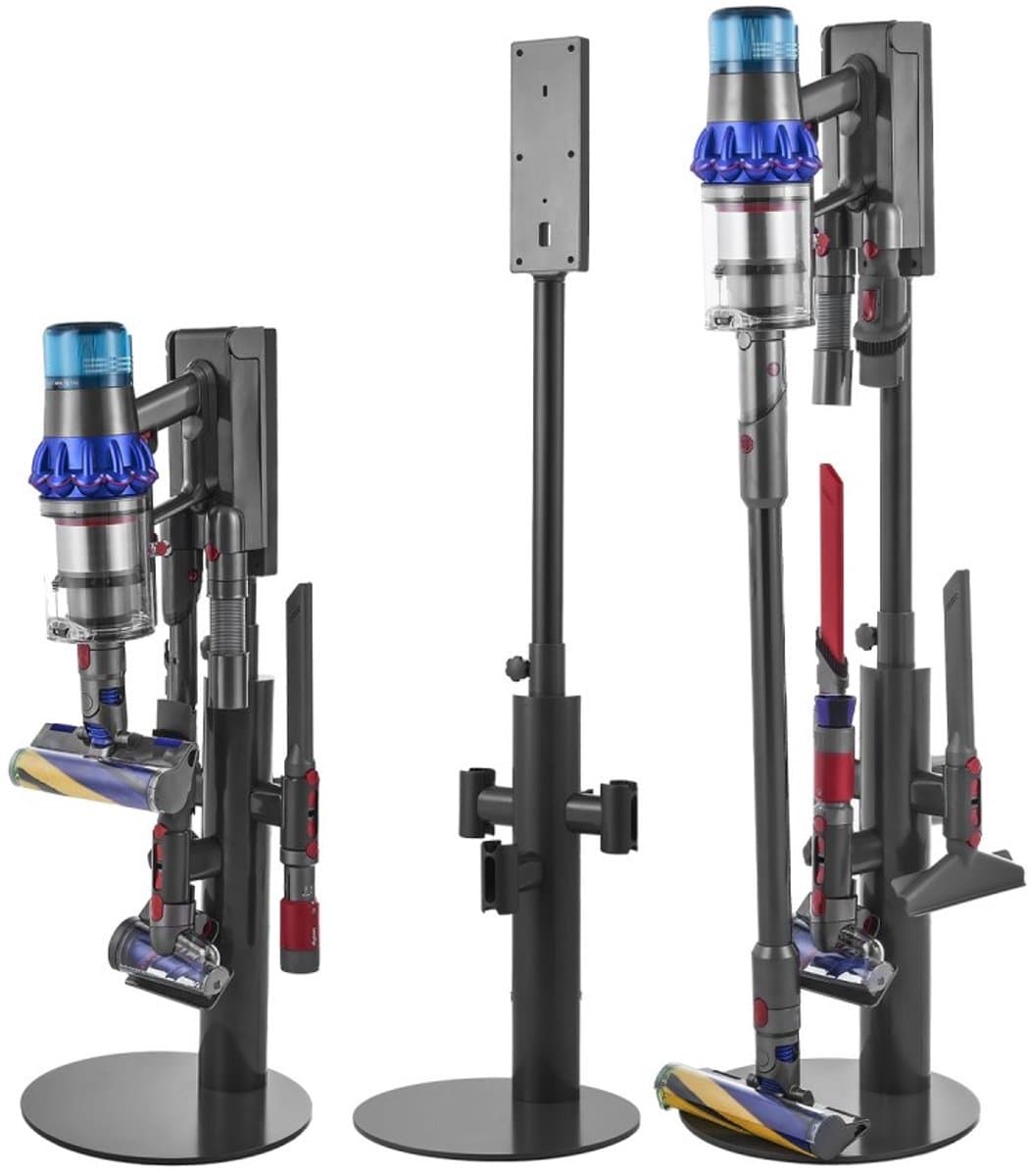 Stofzuigerstandaard - Staande Opberghouder - Hoogte 130 cm - In Hoogte Verstelbaar - Met 3 Clips - Voor Steelstofzuigers en Accessoires — afbeelding 1