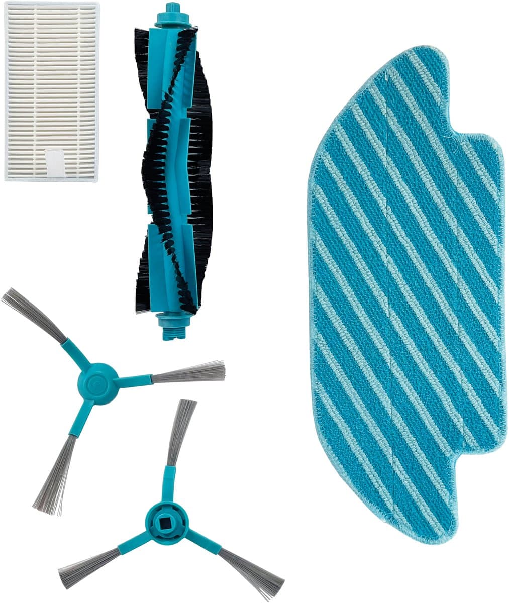PARTS4® Robotstofzuiger vervangingsset geschikt voor Cecotec Conga 4090 / 5090 serie | 5-delige set met middenborstel, zijborstel (2 x), filter, mop doek — afbeelding 1