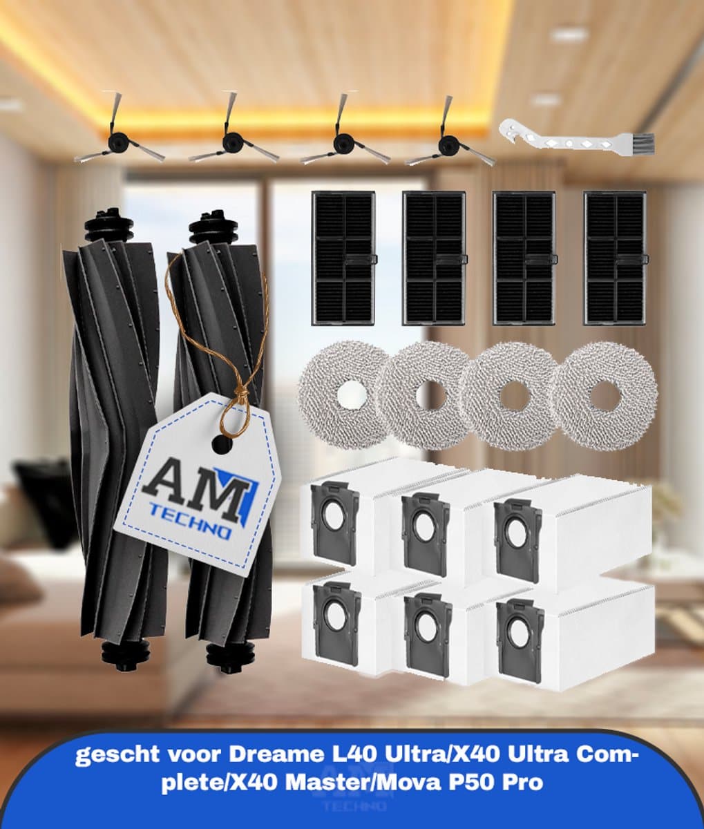 21 stuks accessoires gescht voor Dreame L40 Ultra/X40 Ultra Complete/X40 Master/Mova P50 Pro Ultra robotstofzuiger, reserveonderdelen, accessoireset, hoofdborstel, stofzak, zijborstels — afbeelding 1